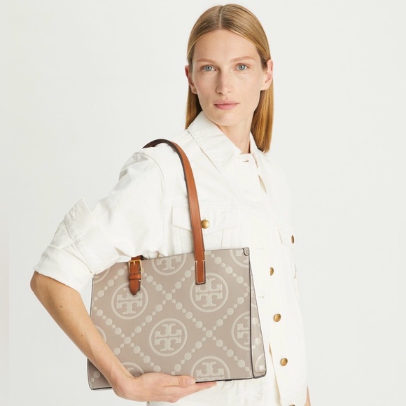 Tory Burch T Monogram Contrast Embossed Tote (Red) - Picture 8 of 8